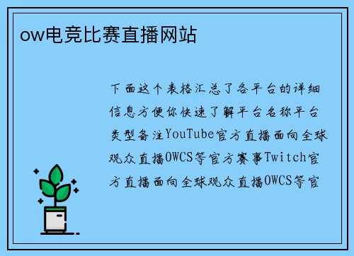 ow电竞比赛直播网站